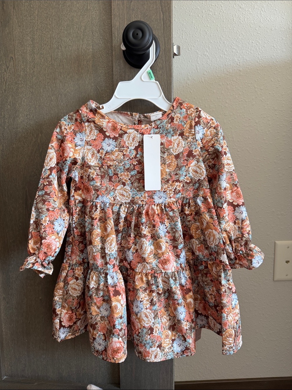 NWT SHEIN Floral Tiered Long-Sleeve Dress in Rust, Blue, Cream